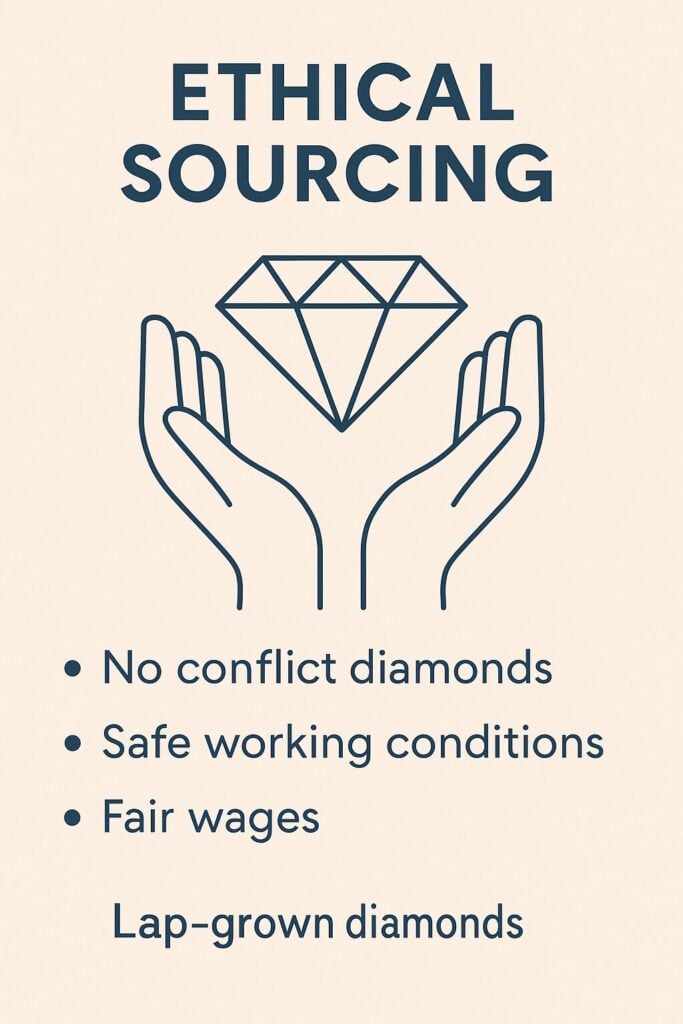 Illustration of two hands shaking beneath a diamond symbolizing ethical sourcing in the diamond industry.