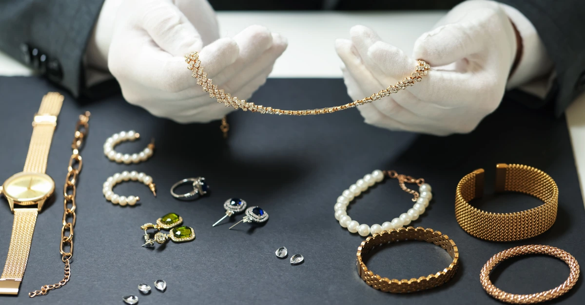 Hand gently cleaning gold-plated necklace