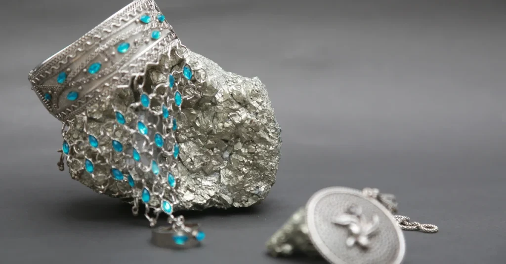Sterling Silver Jewelry with Turquoise Stones on Raw Silver Ore
