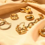 Brass jewelry collection on fabric