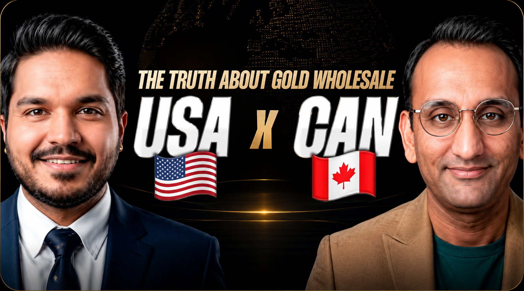 USA vs Canada gold wholesale market comparison with business professionals and national flags