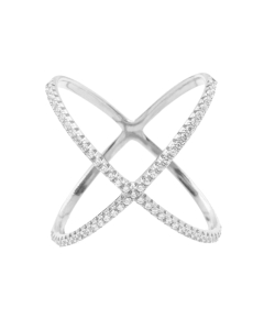 Silver CZ Criss Cross Ring 'Rhodium Plated(R-1218)
