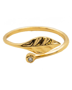  Sterling Silver Gold Vermeil CZ Leaf and Bezel Ring (R-1458-G)