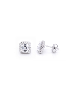 Sterling Siver Square CZ  Halo Stud Earrings (ST-1059)