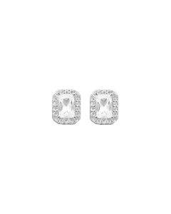 Sterling Silver Rectangle CZ Halo Studs (ST-1381)