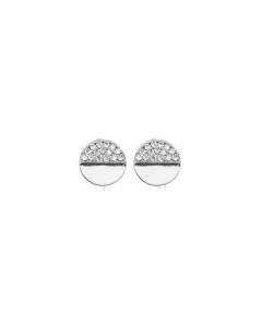 Sterling Silver Half Pave Circle Stud (ST-1391)