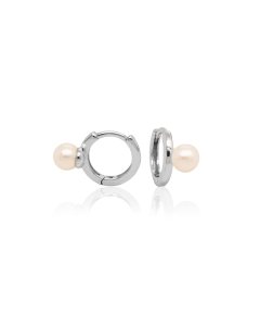 Sterling Silver Single Micro Pearl Huggie (HUG-1077)