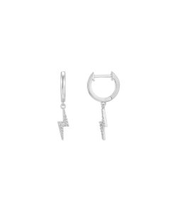 Sterling Silver CZ Dangling Lightning Bolt Huggies (HUG-1098)