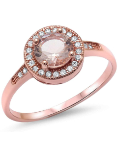 Sterling Silver Rosegold Vermeil CZ Halo Simulated Morganite Ring (R-1546)