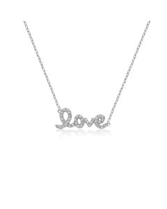 Sterling Silver CZ Love Cursive Necklace (N-1245)