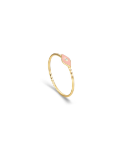 10k Yellow Gold Diamond Minimalist Pink Enamel Evil Eye Ring (GR-10-1109-P)