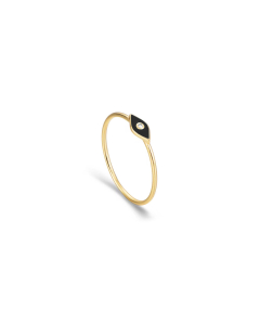 10k Yellow Gold Diamond Minimalist Black Enamel Evil Eye Ring (GR-10-1109-B)