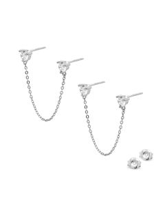 Sterling Silver CZ Stones Double Piercing Connected Studs (ST-1508)