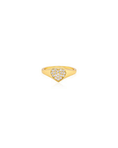 Sterling Silver Gold Vermeil CZ Pave Heart Signet Ring (R-1632)