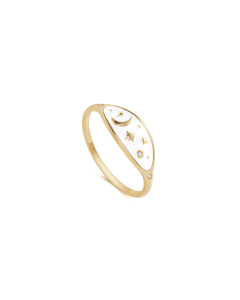 Sterling Silver Gold Vermeil CZ Celestial White Enamel Ring (R-1622-W)