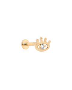14k Yellow Gold Evil Eye with CZ Cartilage Stud Flat Screwback Single Piece  (GE-14-1030)