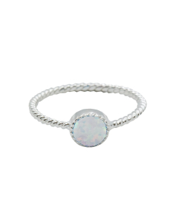 Sterling Silver White Opal Rope Ring (R-1471-WO)