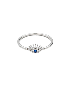 Sterling Silver Rhodium Plated CZ Evil Eye Ring (R-1473)