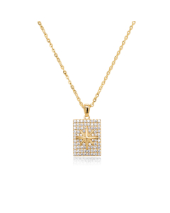 Sterling Silver CZ Pave Rectangular Tag with North Star Necklace (N-1525)