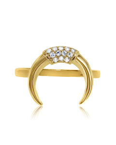 Sterling Silver Gold Vermeil CZ Crescent Ring (R-1344-G)