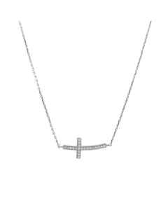 Sterling Silver CZ Curved Cross Necklace (N-1022)