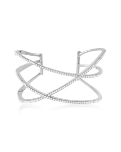 Sterling Silver Criss Cross CZ Cuff Bangle (IB-1073)