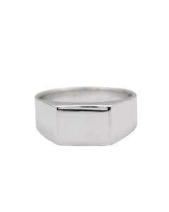 Sterling Silver Rhodium Plated Plain Rectangular Signet Ring (R-1245)