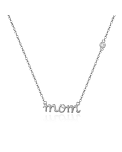 Sterling Silver Gold Vermeil CZ “Mom” Cursive Necklace – (N-1500)