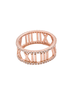 Sterling Silver Rosegold Vermeil CZ Roman Numeral Band Ring(R-1168-R)