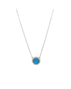 Sterling Silver CZ Bezel Blue Opal Halo Necklace (N-1232)