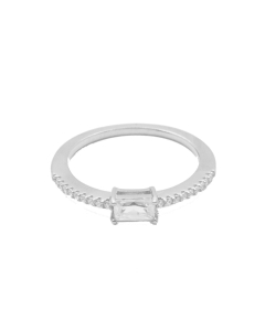 Sterling Silver Rhodium Plated CZ Baguette CZ Ring (R-1341)