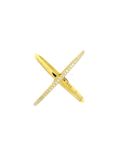 Sterling Silver Gold Vermeil CZ Criss Cross Ring (R-1191-G) 
