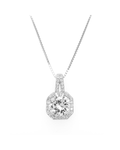 Sterling Silver CZ Halo Necklace (N-1259)