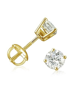 Sterling Silver Gold Vermeil CZ Round Screwback Studs (ST-1334-G)