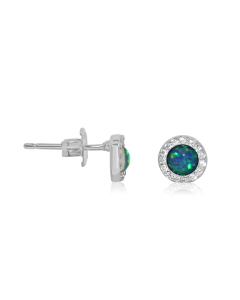 Sterling Silver Stone Halo Opal Studs Earrings (ST-1226)