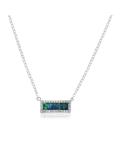 Sterling Silver CZ Rectangular Halo Blue Opal Necklace (N-1214)