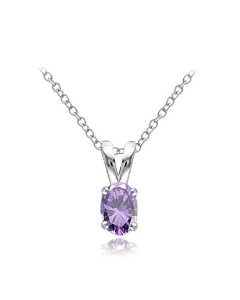 Sterling Silver Oval CZ Birthstone Pendant (P-1411-FEB)