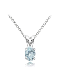 Sterling Silver Oval CZ Birthstone Pendant (P-1411-MAR)
