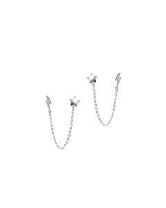 Sterling Silver Star and Lightning Bolt Double Piercing Connected Studs (ST-1506)