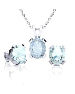Sterling Silver Oval CZ Pendant Birthstone Set (PS-1054-MAR)