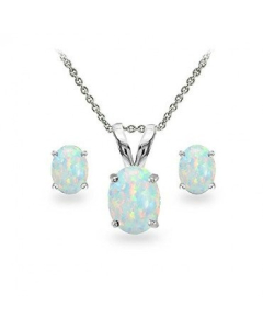 Sterling Silver Oval CZ Pendant Birthstone Set (PS-1054-OCT)