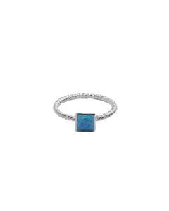 Sterling Silver Square Bezel Blue Opal Rope Ring (R-1433-BO)