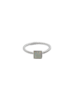 Sterling Silver Square Bezel White Opal Rope Ring (R-1433-WO)