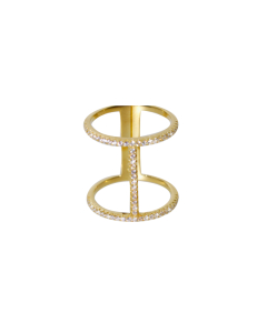 Sterling Silver Gold Vermeil CZ H-Shaped Ring (R-1294-G)