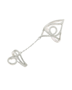 Sterling Silver CZ Twists & Waves Single Chain Link Ring (R-1315)