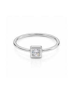 Sterling Silver Rhodium Plated CZ Square Bezel Ring (R-1427)