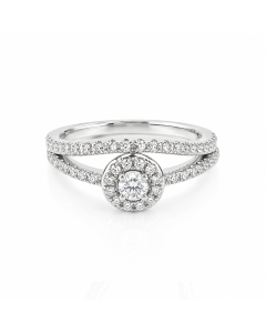 Sterling Silver Rhodium Plated CZ Pave Halo Band Ring (R-1487)