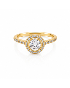 Sterling Silver Gold Vermeil CZ Decorative Halo Bezel Ring (R-1607-G)