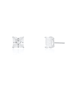 Sterling Silver Rhodium Plated CZ Square Screwback Studs (ST-1333)