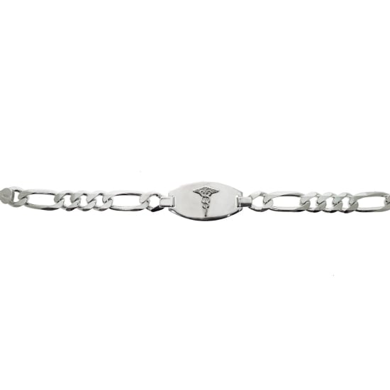 Sterling Silver Rhodium Plated Figaro 250 Medical Alert Bracelet 16.7mm  (FIG-250-MED-RH)
